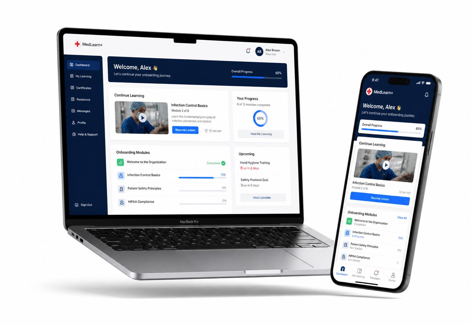 OnBoarding+ Lernplattform auf MacBook und iPhone